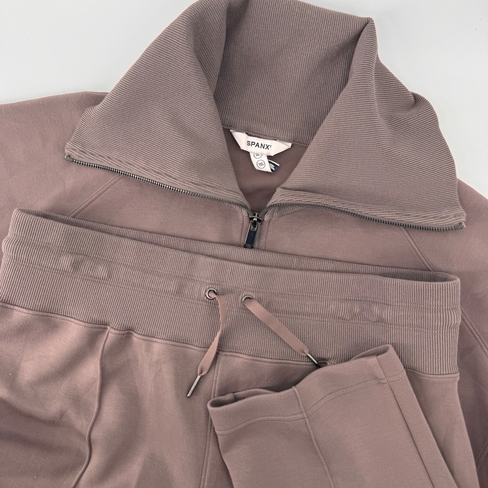 Spanx AirEssentials Tracksuit Women XL Mauve Full Zip Jacket Wide Leg Pant Set
